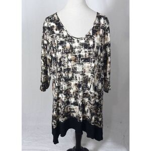 J.‎ Jill Tunic Top Brown Black Jersey Knit Scoop Neck Flared  Size Small